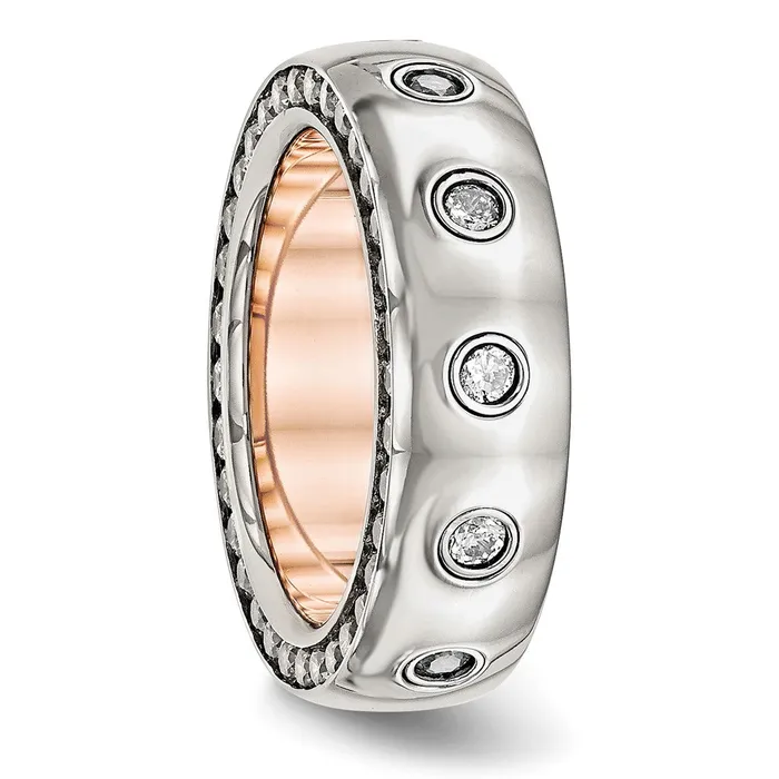 Rings TreasureFineJewelers Stainless Steel Polished Rose IPplated Inside wCZ Half Round 7mm Band