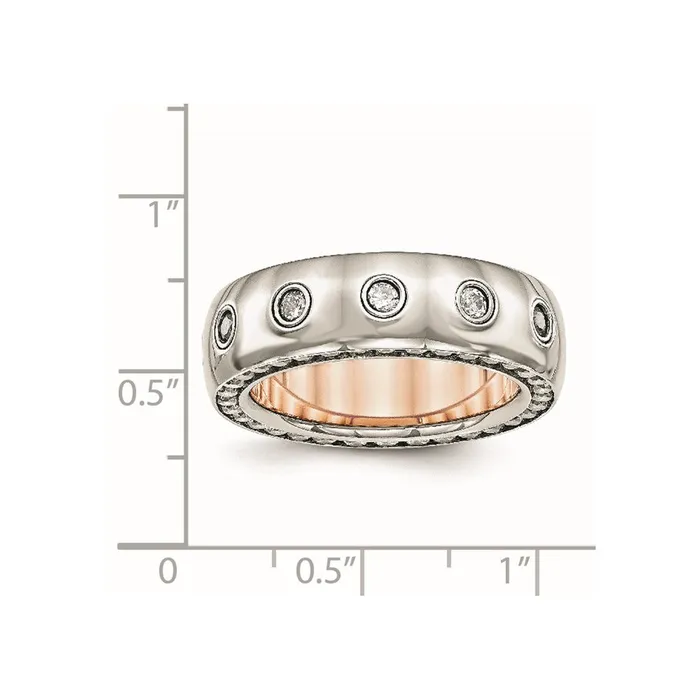 Rings TreasureFineJewelers Stainless Steel Polished Rose IPplated Inside wCZ Half Round 7mm Band