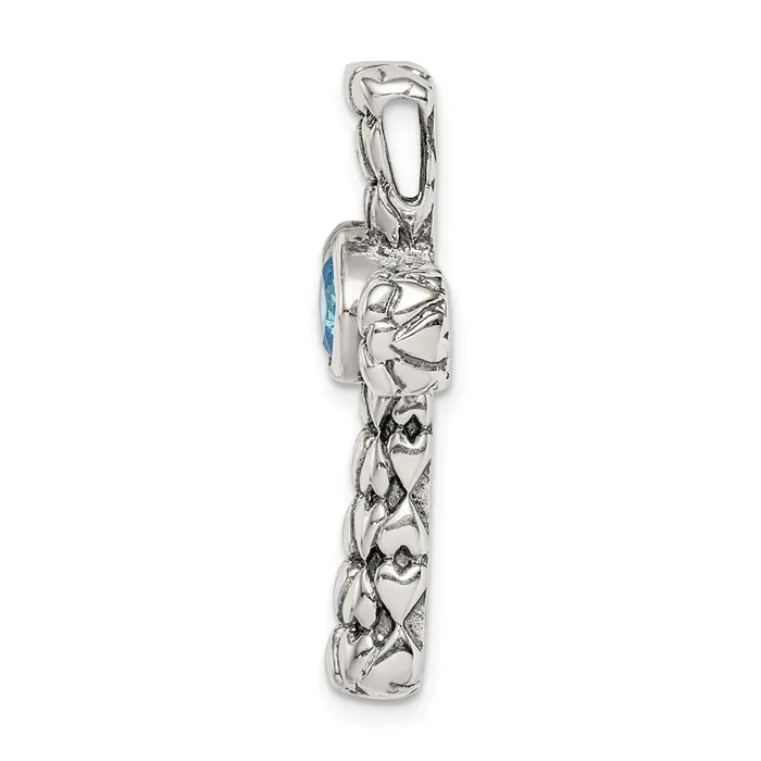 Rings TreasureFineJewelers Sterling Silver Blue CZ Cross Chain Slide