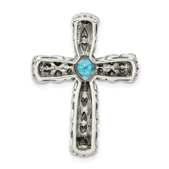 Rings TreasureFineJewelers Sterling Silver Blue CZ Cross Chain Slide