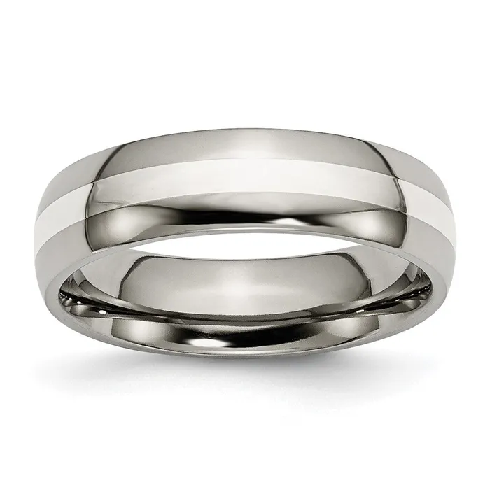 Rings TreasureFineJewelers Titanium Polished wSterling Silver Inlay 6mm Band Rings TreasureFineJewelers Titanium Polished wSterling Silver Inlay 6mm Band