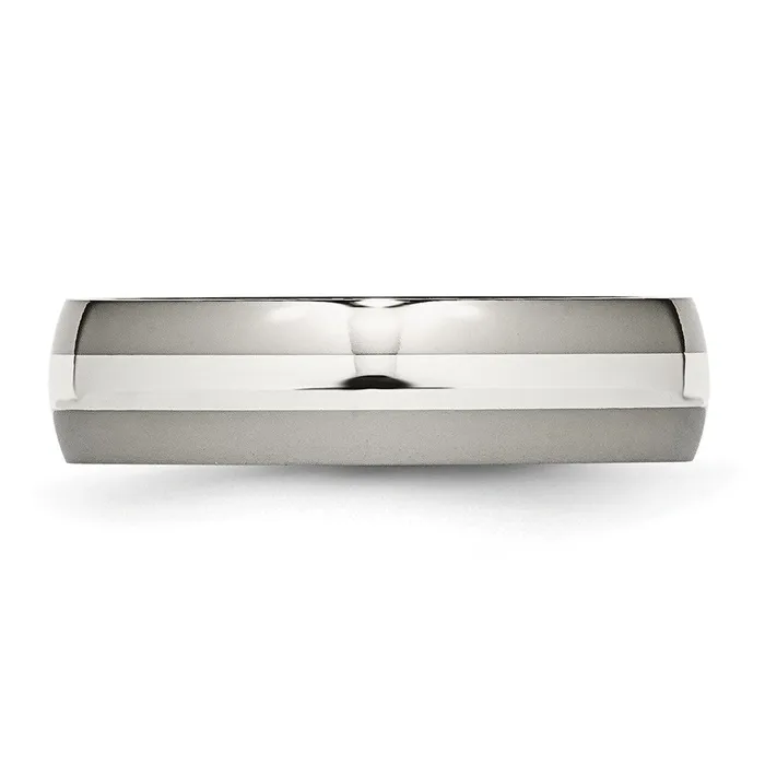 Rings TreasureFineJewelers Titanium Polished wSterling Silver Inlay 6mm Band