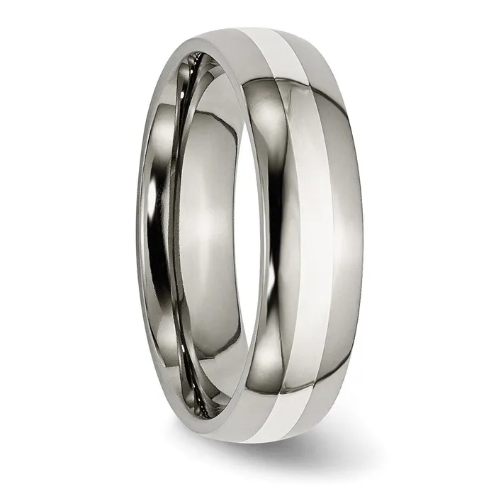 Rings TreasureFineJewelers Titanium Polished wSterling Silver Inlay 6mm Band