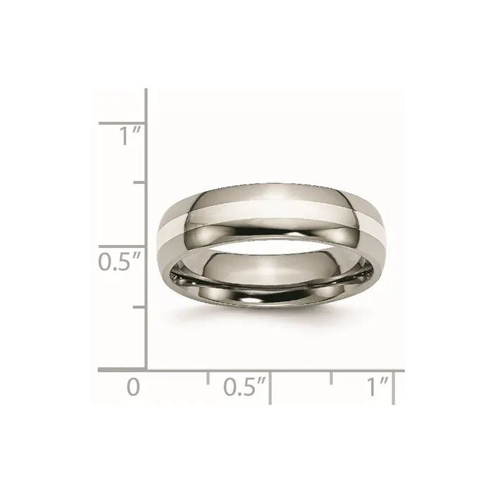 Rings TreasureFineJewelers Titanium Polished wSterling Silver Inlay 6mm Band