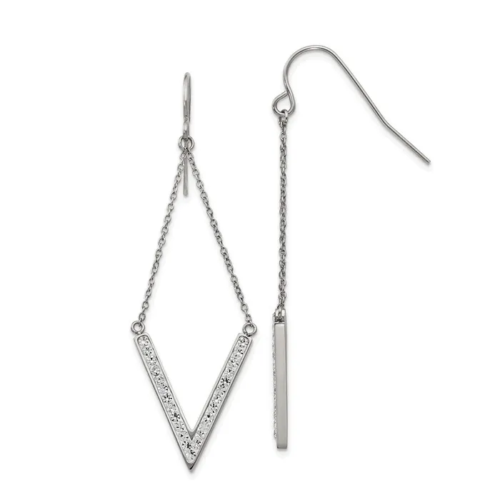 Stainless Steel Polished wPreciosa Crystal Vshape Shepherd Hook Earrings TreasureFineJewelers Earrings Stainless Steel Polished wPreciosa Crystal Vshape Shepherd Hook Earrings TreasureFineJewelers Earrings