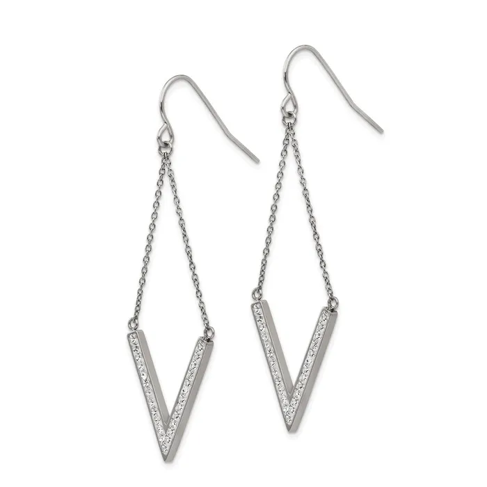 Stainless Steel Polished wPreciosa Crystal Vshape Shepherd Hook Earrings TreasureFineJewelers Earrings