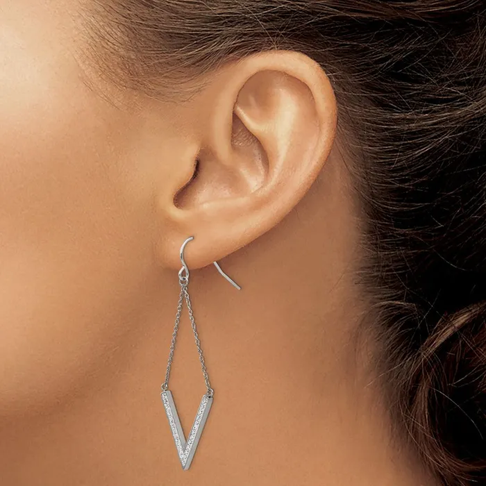 Stainless Steel Polished wPreciosa Crystal Vshape Shepherd Hook Earrings TreasureFineJewelers Earrings