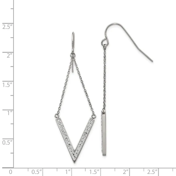 Stainless Steel Polished wPreciosa Crystal Vshape Shepherd Hook Earrings TreasureFineJewelers Earrings