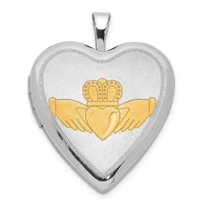 Sterling Silver 20mm GoldTone Satin Polished DC Claddagh Heart Locket TreasureFineJewelers Rings Sterling Silver 20mm GoldTone Satin Polished DC Claddagh Heart Locket TreasureFineJewelers Rings