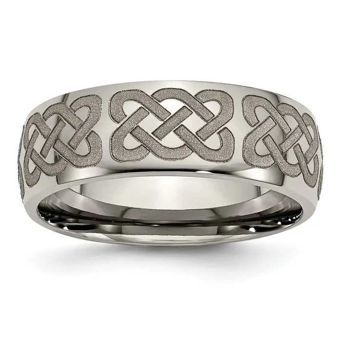 Titanium Polished Celtic Laser Design 8mm Band TreasureFineJewelers Rings Titanium Polished Celtic Laser Design 8mm Band TreasureFineJewelers Rings
