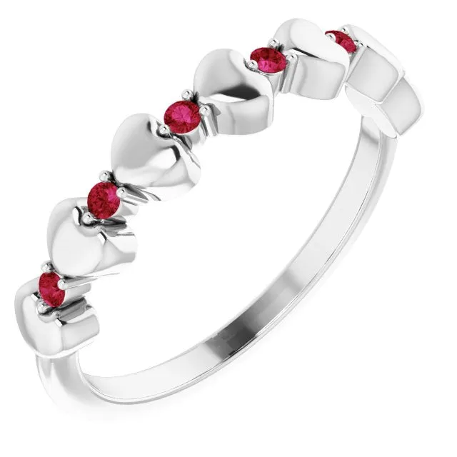 TreasureFineJeweler Rings Platinum Natural Ruby Heart Stackable Ring