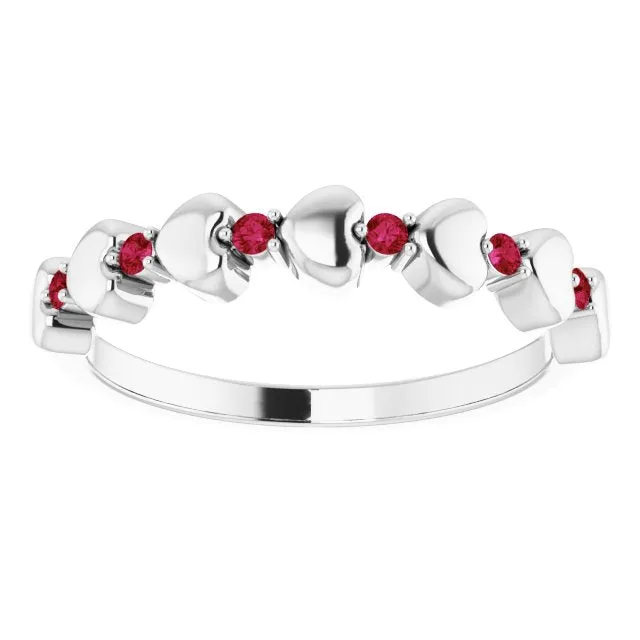 TreasureFineJeweler Rings Platinum Natural Ruby Heart Stackable Ring