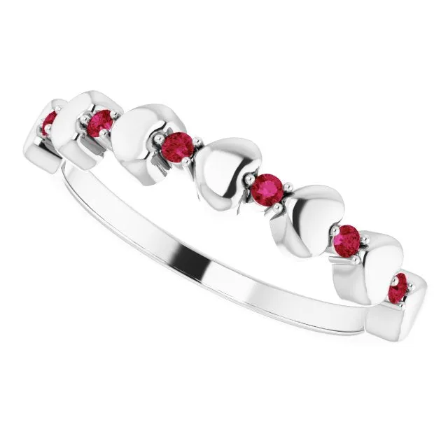 TreasureFineJeweler Rings Platinum Natural Ruby Heart Stackable Ring