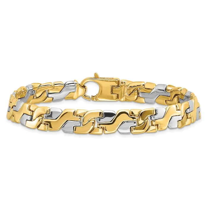 TreasureFineJewelers 14K Twotone 9 inch 88mm Hand Polished Fancy Link with Fancy Lobster Clasp Bracelet Bracelets