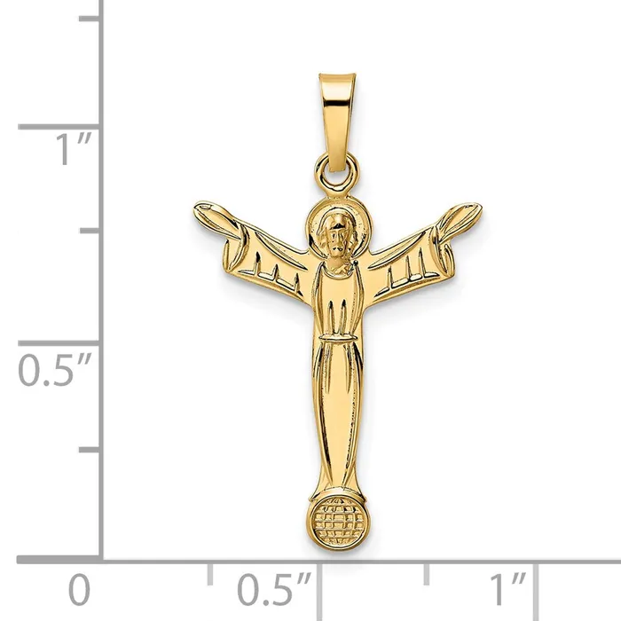 TreasureFineJewelers 14k Yellow Gold Polished Solid Risen Christ Pendant PreStyled Sets