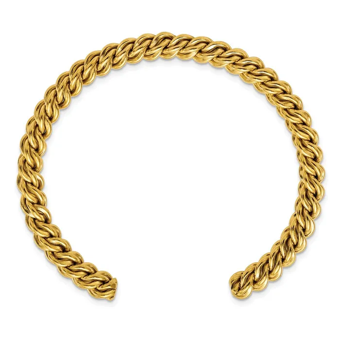 TreasureFineJewelers Bracelets Stainless Steel Polished Yellow IPplated Twisted 6mm Cuff Bangle