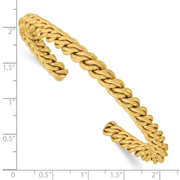 TreasureFineJewelers Bracelets Stainless Steel Polished Yellow IPplated Twisted 6mm Cuff Bangle