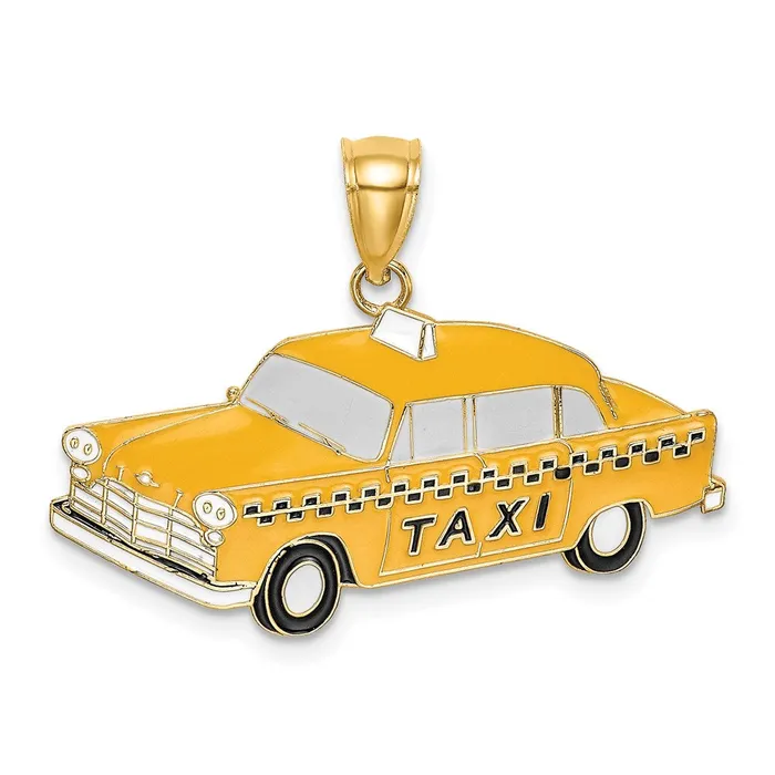 TreasureFineJewelers Charm Necklaces 14K Enamel Taxi Charm
