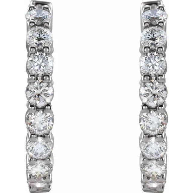 TreasureFineJewelers Earrings 14K White Gold 2 CTW LabGrown Diamond InsideOutside Hinged 20 mm Hoop Earrings