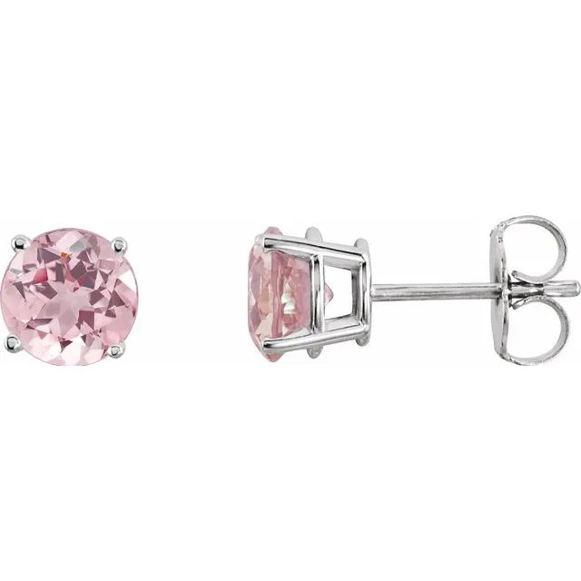 TreasureFineJewelers Earrings 14K White Gold 5 mm Natural Pink Morganite Stud Earrings with Friction Post