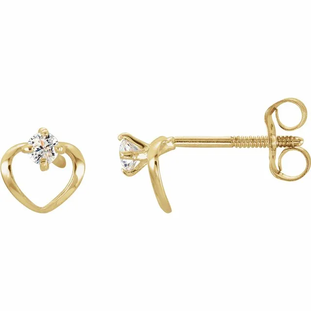 TreasureFineJewelers Earrings 14K Yellow 2 mm Round Cubic Zirconia Youth Heart Earrings TreasureFineJewelers Earrings 14K Yellow 2 mm Round Cubic Zirconia Youth Heart Earrings