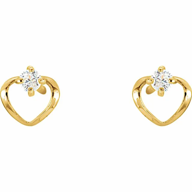 TreasureFineJewelers Earrings 14K Yellow 2 mm Round Cubic Zirconia Youth Heart Earrings