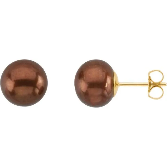 TreasureFineJewelers Earrings 14K Yellow Gold Cultured Chocolate Freshwater Pearl Earrings TreasureFineJewelers Earrings 14K Yellow Gold Cultured Chocolate Freshwater Pearl Earrings