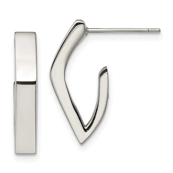 TreasureFineJewelers Earrings Stainless Steel Polished J Post Earrings
