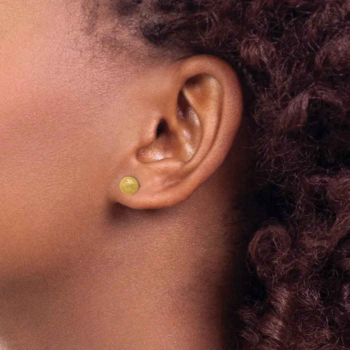 TreasureFineJewelers Earrings Stainless Steel Polished Laser cut Yellow IPplated 6mm Ball Post Earrings