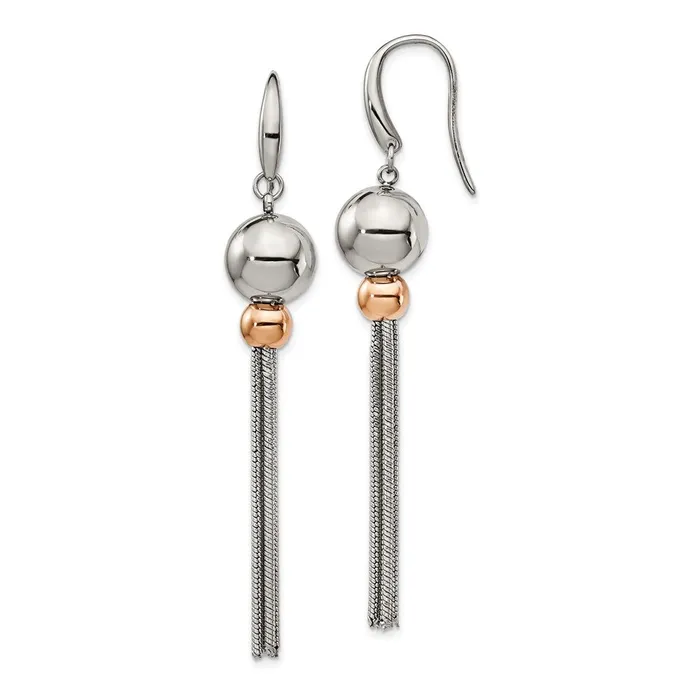 TreasureFineJewelers Earrings Stainless Steel Polished Rose IPplated Shepherd Hook Dangle Earrings TreasureFineJewelers Earrings Stainless Steel Polished Rose IPplated Shepherd Hook Dangle Earrings