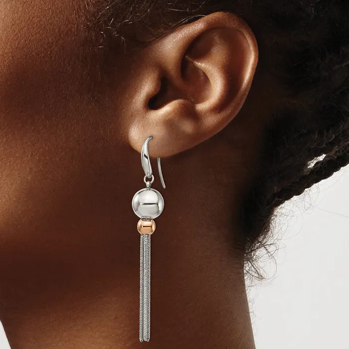 TreasureFineJewelers Earrings Stainless Steel Polished Rose IPplated Shepherd Hook Dangle Earrings