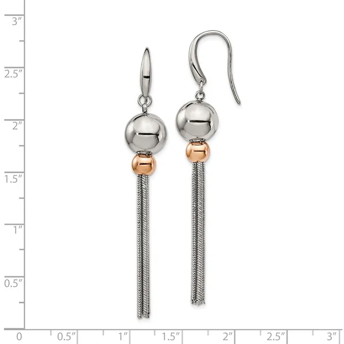 TreasureFineJewelers Earrings Stainless Steel Polished Rose IPplated Shepherd Hook Dangle Earrings