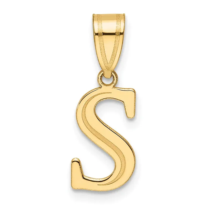 TreasureFineJewelers Necklaces 14k Yellow Gold Polished Etched Letter S Initial Pendant TreasureFineJewelers Necklaces 14k Yellow Gold Polished Etched Letter S Initial Pendant