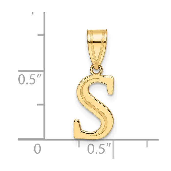 TreasureFineJewelers Necklaces 14k Yellow Gold Polished Etched Letter S Initial Pendant