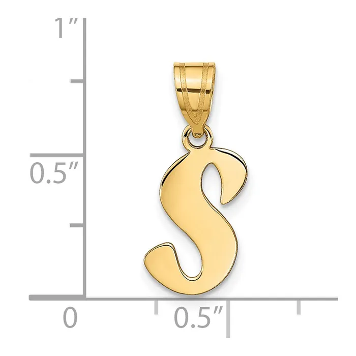 TreasureFineJewelers Necklaces 14k Yellow Gold Polished Script Letter S Initial Pendant
