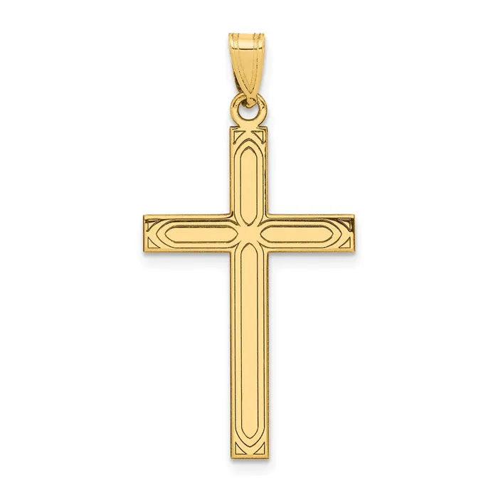 TreasureFineJewelers Necklaces 14k Yellow Gold Solid Laser Etched Cross Pendant TreasureFineJewelers Necklaces 14k Yellow Gold Solid Laser Etched Cross Pendant