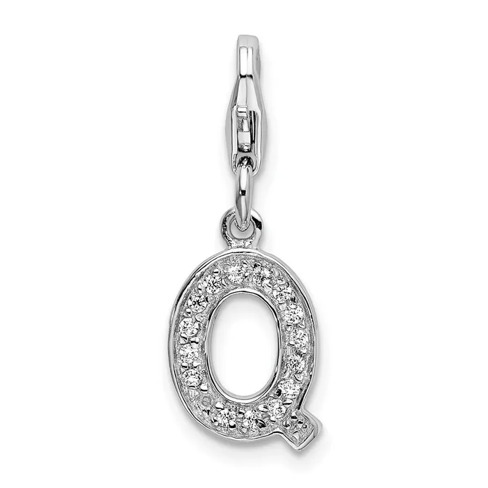 TreasureFineJewelers Necklaces Amore La Vita Sterling Silver Rhodiumplated Polished CZ Letter Q Initial Charm with Fancy Lobster Clasp TreasureFineJewelers Necklaces Amore La Vita Sterling Silver Rhodiumplated Polished CZ Letter Q Initial Charm with Fancy Lobster Clasp