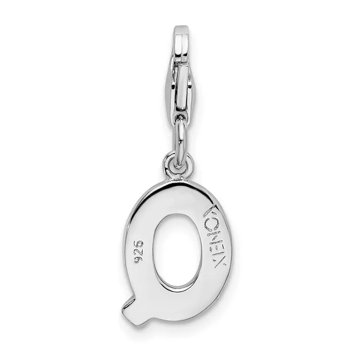 TreasureFineJewelers Necklaces Amore La Vita Sterling Silver Rhodiumplated Polished CZ Letter Q Initial Charm with Fancy Lobster Clasp