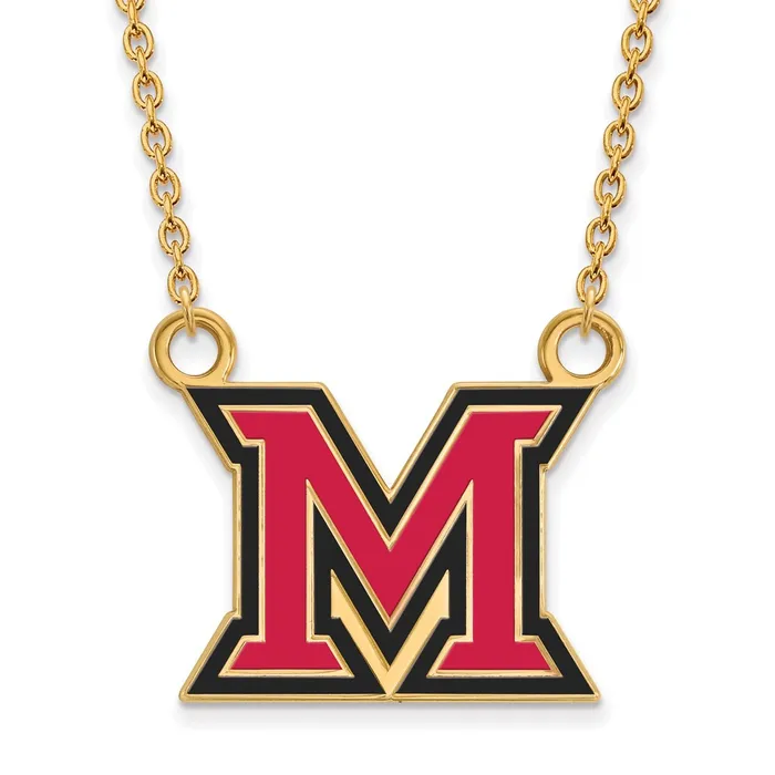 TreasureFineJewelers Necklaces Sterling Silver Goldplated Miami University Ohio Letter M Large Enameled Pendant 18 inch Necklace TreasureFineJewelers Necklaces Sterling Silver Goldplated Miami University Ohio Letter M Large Enameled Pendant 18 inch Necklace