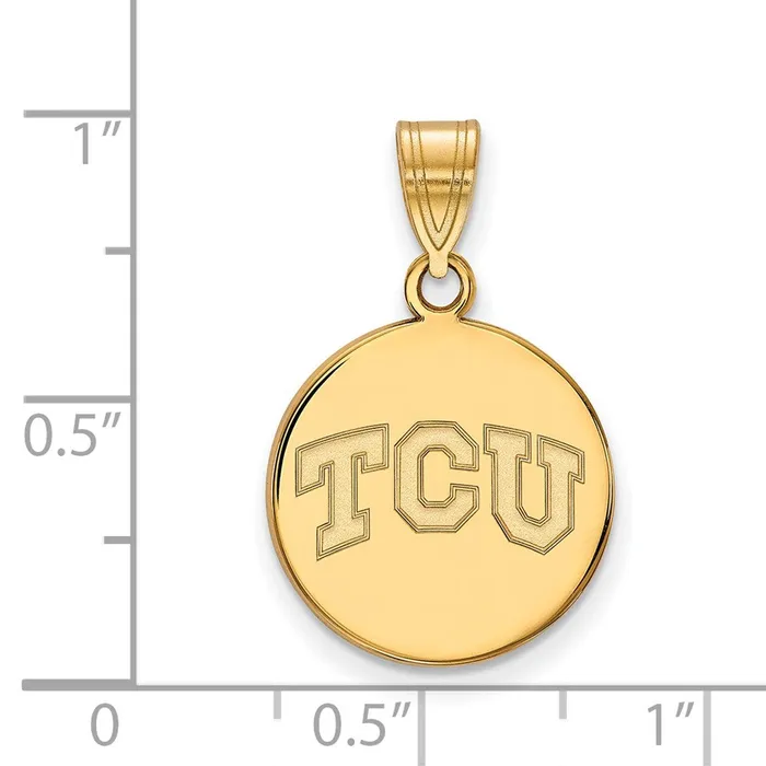 TreasureFineJewelers Necklaces Sterling Silver Goldplated Texas Christian University TCU Medium Disc Pendant