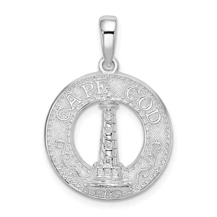 TreasureFineJewelers Necklaces Sterling Silver Polished Cape Cod wLighthouse Circle Pendant TreasureFineJewelers Necklaces Sterling Silver Polished Cape Cod wLighthouse Circle Pendant