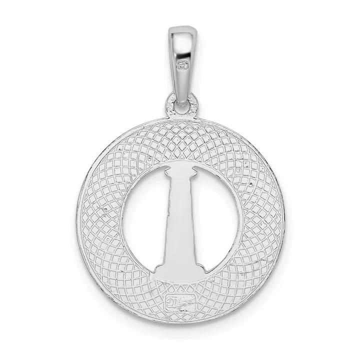 TreasureFineJewelers Necklaces Sterling Silver Polished Cape Cod wLighthouse Circle Pendant