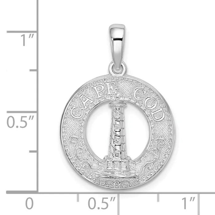 TreasureFineJewelers Necklaces Sterling Silver Polished Cape Cod wLighthouse Circle Pendant