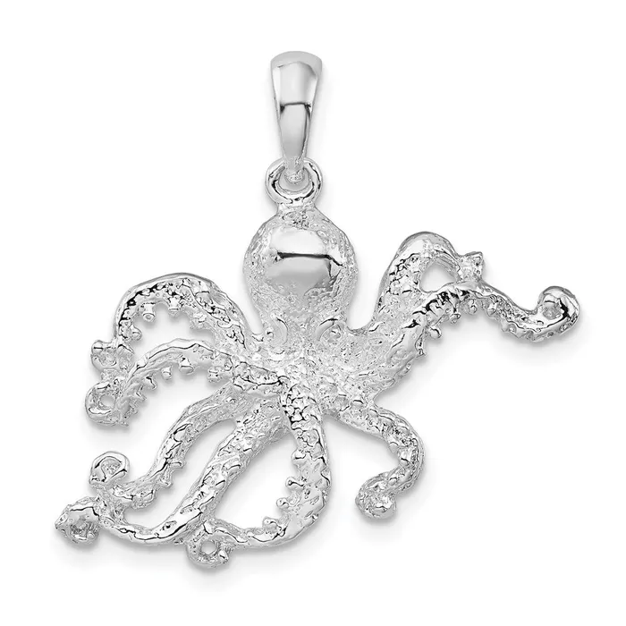 TreasureFineJewelers Necklaces Sterling Silver Polished Textured Octopus Pendant TreasureFineJewelers Necklaces Sterling Silver Polished Textured Octopus Pendant