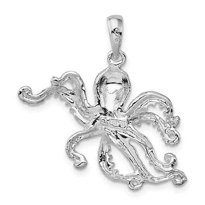 TreasureFineJewelers Necklaces Sterling Silver Polished Textured Octopus Pendant