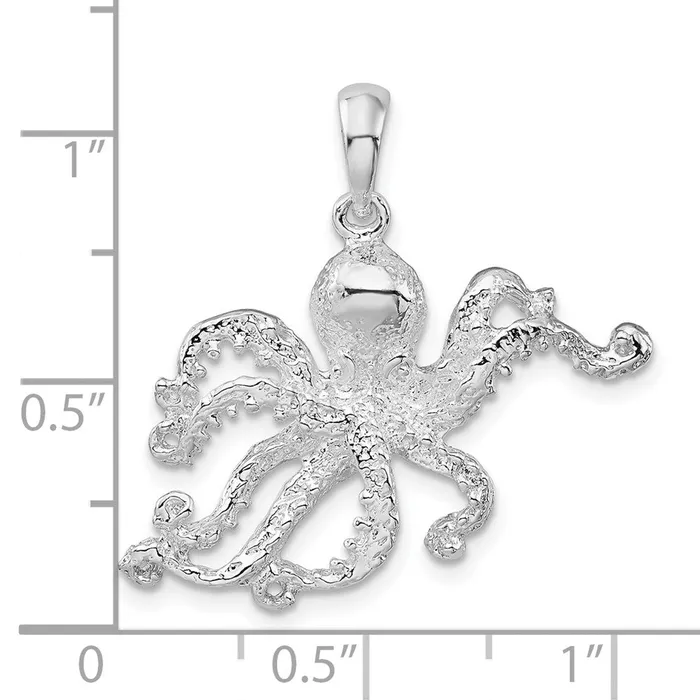 TreasureFineJewelers Necklaces Sterling Silver Polished Textured Octopus Pendant