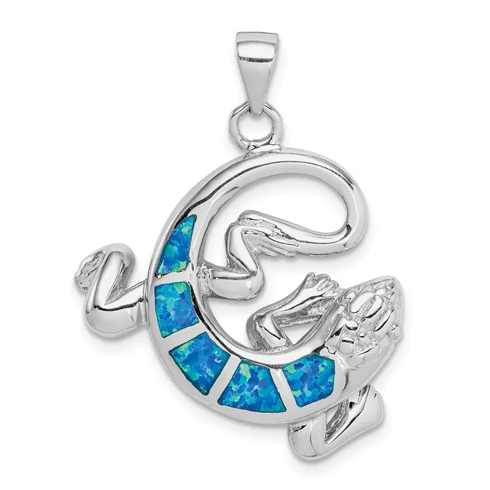 TreasureFineJewelers Necklaces Sterling Silver Rhodiumplated Created Blue Opal Gecko Pendant TreasureFineJewelers Necklaces Sterling Silver Rhodiumplated Created Blue Opal Gecko Pendant