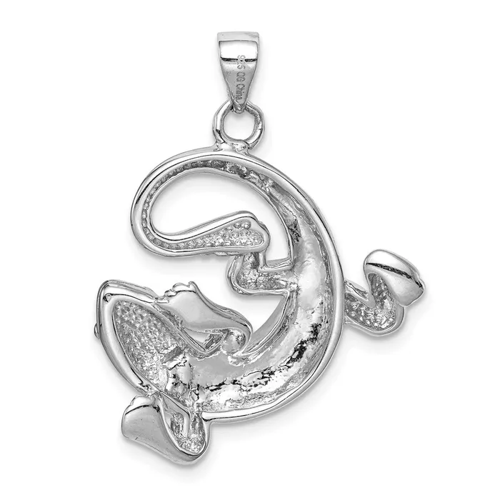 TreasureFineJewelers Necklaces Sterling Silver Rhodiumplated Created Blue Opal Gecko Pendant