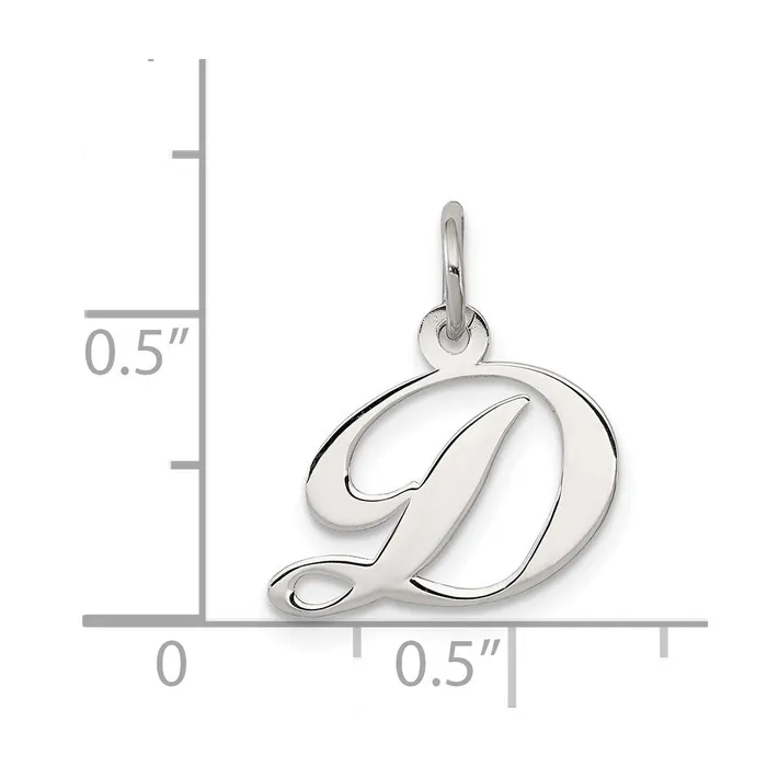 TreasureFineJewelers Necklaces Sterling Silver Rhodiumplated Fancy Script Letter D Initial Charm