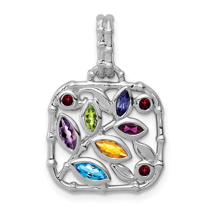 TreasureFineJewelers Necklaces Sterling Silver Rhodiumplated Multi Gemstone Pendant TreasureFineJewelers Necklaces Sterling Silver Rhodiumplated Multi Gemstone Pendant